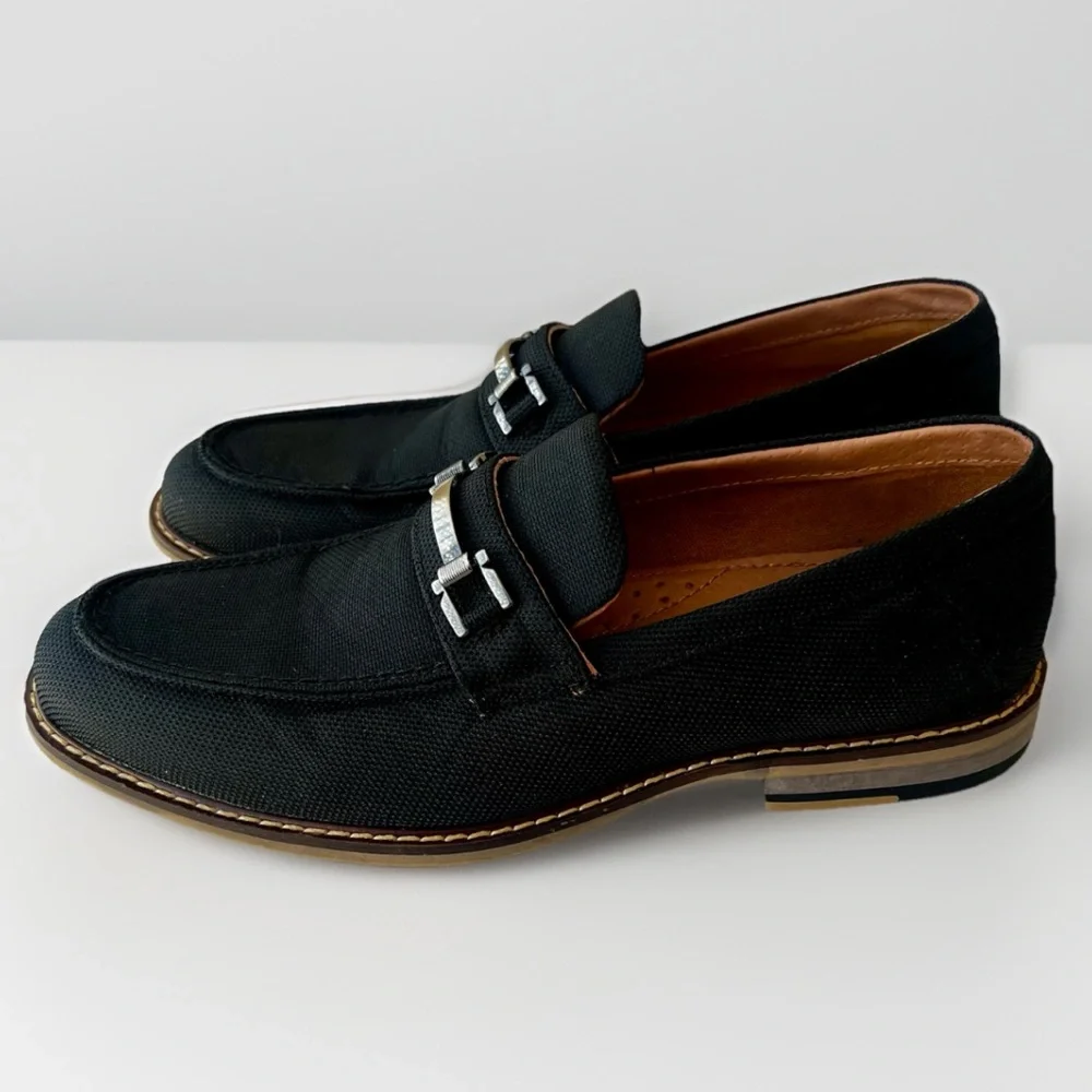 Torch Black Slip-On Loafers Mens Sz 8 Textile Leather Shoes Classic Casual Solid